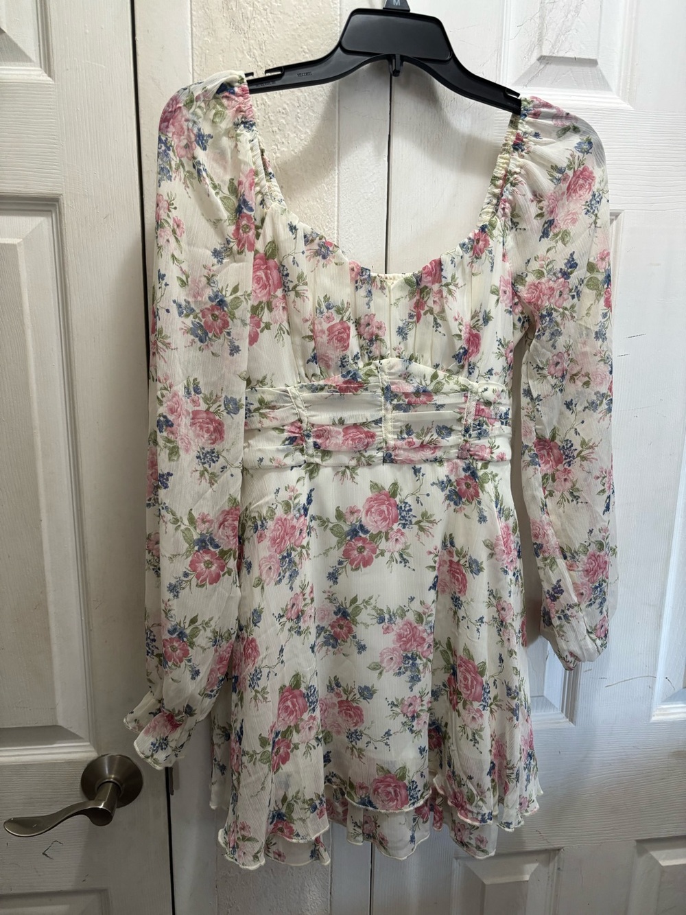 Thirty thirty Cream Floral Long-Sleeve Babydoll Dress with Pink Roses